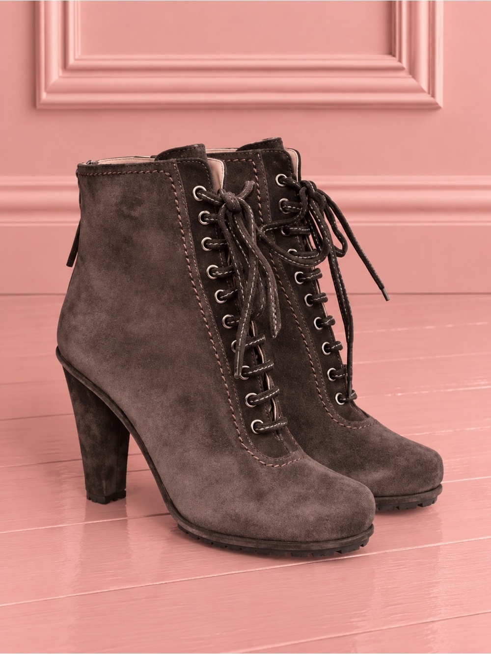 Miu Miu Gray Suede Lace Up Ankle Boots Size 40.5